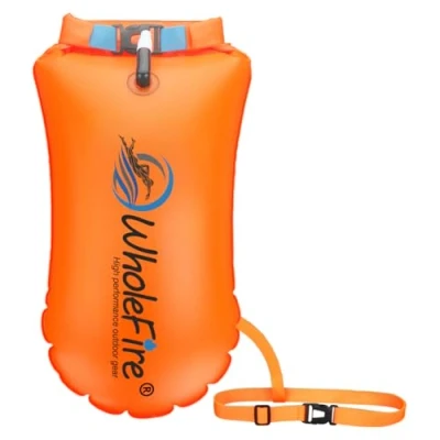 Afbeelding van WholeFire Zwemboei 20 l, waterdichte opblaasbare droge zak, zwemmen, veiligheid, drijvende zak voor watersport, openwaterzwemmers, triatleten, kajakkers en snorkelaars zeer zichtbare reddingsboei