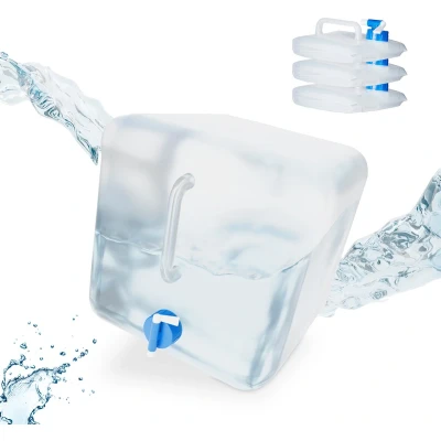 Afbeelding van Relaxdays opvouwbare jerrycans 4 stuks 20 l kraan schroefdop draagbaar watertank camping transparant blauw