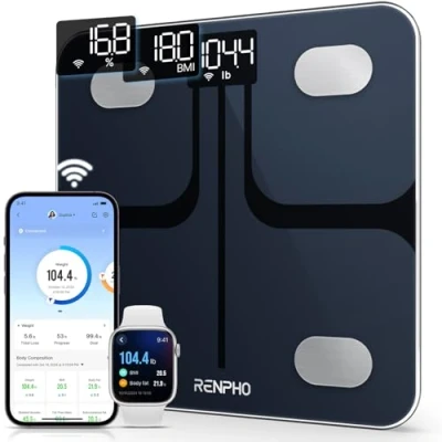 Image de RENPHO Balance Connectée Pèse personne Wi Fi pour Mesurer la Graisse Corporelle, de Composition Corporelle avec Application Smartphone le Fitness, Technologie Step On, Noir