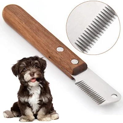 Afbeelding van onebarleycorn Professioneel stripmes voor honden, border terrier handstripmes verzorgingsgereedschap huisdieren, ergonomische houten handgreep (linkshandig)