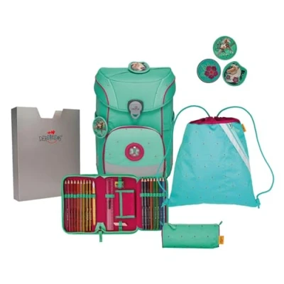 Afbeelding van DerDieDas Schooltas ErgoFlex Easy Schulranzenset 5 delig Peppermint Pony Mintgroen