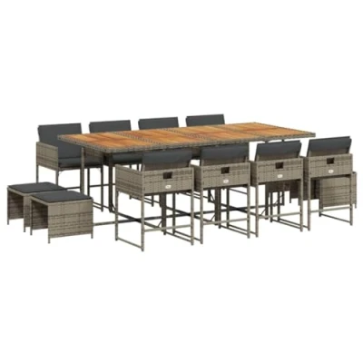 Afbeelding van vidaXL 13 delige Tuinset met kussens poly rattan grijs