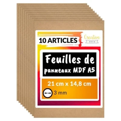 Afbeelding van Creative Deco 10 x A5 MDF Plaat 148 210 3 mm Perfect voor Lasersnijden, CNC Frezen, Modelleren, Freeswerk