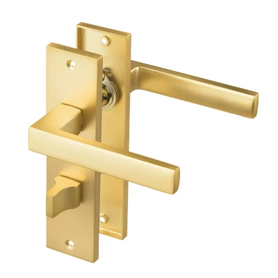 Afbeelding van Ostiumhome Deurbeslag Deurklink op kort schild met WC Slot 64 mm Mat Goud Avola