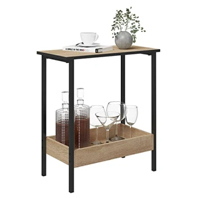 Afbeelding van WOLTU Kleine bijzettafel met 2 lage planken, industrieel, rechthoekige punt, voor bank, metaal en kunsthout, licht eiken, 50 x 55 25 cm, BTS03hei