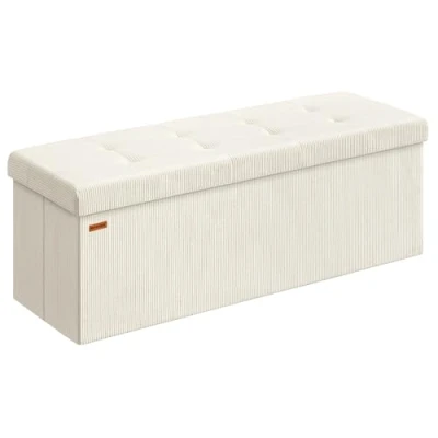 Afbeelding van SONGMICS Voetenbank met opbergruimte, opvouwbare bank, 38 x 110 cm, voetensteun, bedbank, opbergdoos, maximale belasting 300 kg, woonkamer, slaapkamer, hal, crèmewit LSF604W01