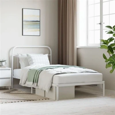 Afbeelding van Bedframe met hoofdbord metaal wit 107x203 cm