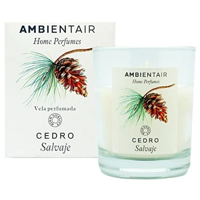 Afbeelding van Ambientair Home Parfum. geurkaars wilde ceder, cederluchtverfrisser, voor thuis, aromatherapie, glazen kaars binnen 30 uur.