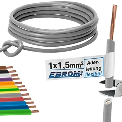 Afbeelding van H07V K PVC flexibele kabelkabel 1,5 mm² Kleur: grijs 5 m, 10 15 20 25 30 35 40 45 50 55 60 70 m tot 100