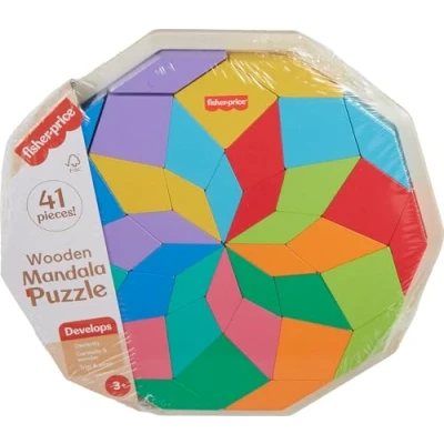 Afbeelding van Fisher Price HXT94 houten voorschoolse speelgoed met geometrisch mandala patroon, puzzel, 40 stuks, voor kinderen vanaf 3 jaar