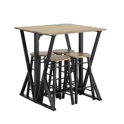 Afbeelding van SoBuy Keukentafel met 4 krukken, klapbartafel, L40 80 cm x D A89 cm, vintage stijl OGT24 N