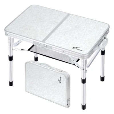 Afbeelding van Klaptafel, verstelbare hoogte campingtafel met mesh opbergmogelijkheid, klapcampingtafel aluminium poten voor outdoor, camping, picknick, strand, achtertuin
