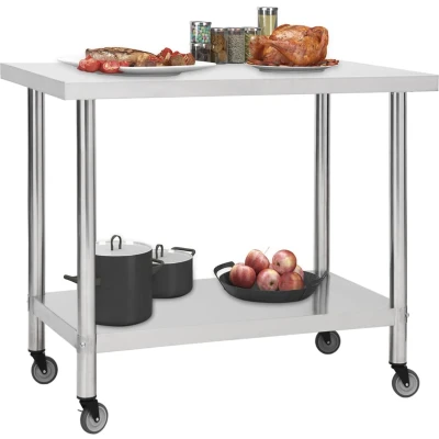 Afbeelding van Keukenwerktafel met wielen 80x60x85 cm roestvrij staal