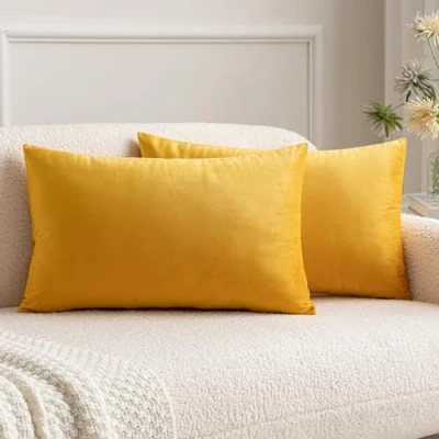 Afbeelding van MIULEE Set van 2 Kussenhoezen Fluweel, Decoratief, Bank, Kussensloop, Superglad, Zacht, Woondecoratie, Woonkamer, Slaapkamer, Stuks, 30 x 50 cm, Oranjegeel