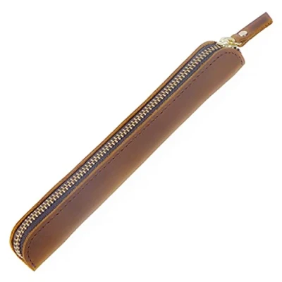 Afbeelding van Aabellay Handgemaakte Lederen Pennenetui etui voor vulpen Balpenetui Ritssluiting Bruin, Pennenetui,