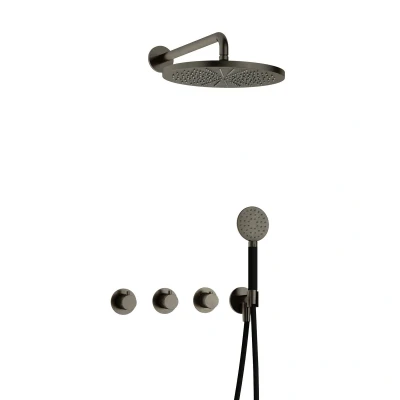 Afbeelding van Hotbath Cobber Regendoucheset IBS70 Verouderd ijzer Ronde handdouche 30cm Hoofddouche Wandarm Handouche met wandhouder