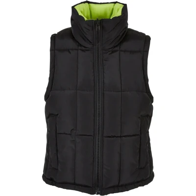Afbeelding van Urban Classics Reversible Cropped Puffer Bodywarmer, Dames, Maat: XS, Black frozenyellow