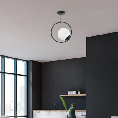Afbeelding van Plafondlamp GMN 000013 zwart glazen kap 1 lamp.