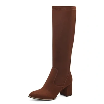 Afbeelding van Marco Tozzi 2 25500 41 enkellaarsjes met lange hak voor dames, Cognac.