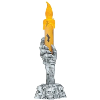 Afbeelding van Fiestas Guirca Skull kandelaar met LED kaars 15 cm Halloween Decoratie Versiering