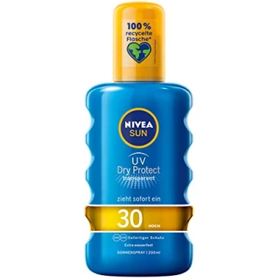 Afbeelding van NIVEA Sun UV Dry Protect Sport Zonnebrandspray SPF 30 (200 ml), 100% transparante zonwering, speciaal ontwikkeld voor sporters, zweetbestendige en extra zonnebrandcrème
