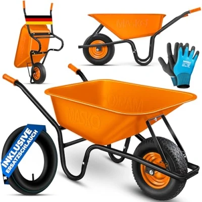 Afbeelding van MASKO® Bouwkruiwagen, 100 liter, 250 kg, luchtbanden met stalen velg + reserveslang, verzinkt frame, transportwagen