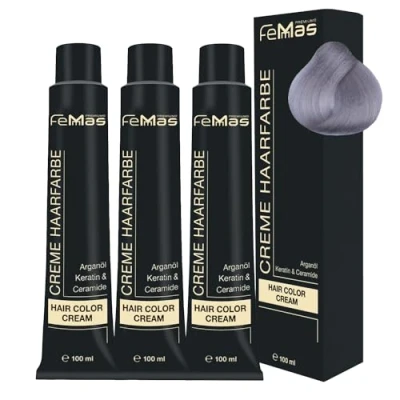 Afbeelding van FemMas Pure&amp;Mix Haarverf, zilver, professionele crème met intensieve kleuren voor heldere en creatieve haarstijlen, voedende arganolie, keratine ceramide, permanente haarkleur, 100 ml