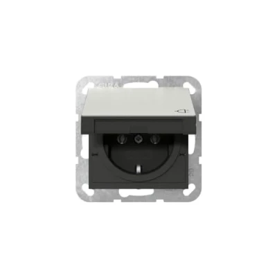 Afbeelding van GIRA Wandcontactdoos met randaarde klapdeksel 1V Edelstaal 4454600
