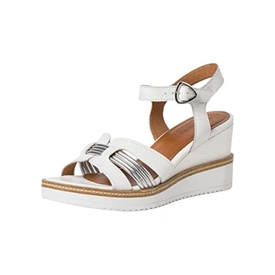 Afbeelding van Tamaris Sandalen met sleehak, Dames, Maat: 40, White/silver Leer/ synthetisch