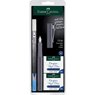 Afbeelding van Faber Castell vulpenset Grip 2010 M dapple gray inclusief inktwisser en inktpatronen FC 202038