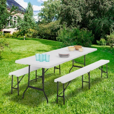 Afbeelding van Table pliante d&#039;appoint portable 180 CM et 2 bancs pliables pour camping ou réception