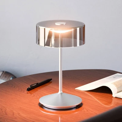 Afbeelding van Numotion LED oplaadbare tafellamp, zilver, glas, IP54, dimbaar