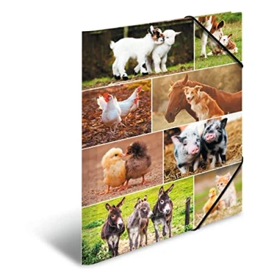 Image de HERMA 19454 classeur DIN A3 Animaux de la ferme, carton solide, avec impression intérieure complète et élastique, porte documents pour enfants, garçons filles