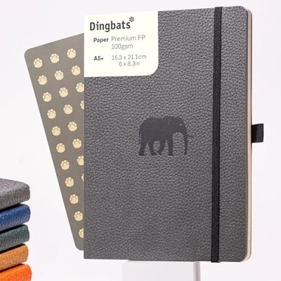 Afbeelding van Dingbats* Wildlife A5 Soft Cover Notitieboek Grey Elephant Stippen Bullet Journal met 100 gsm Inktvrij Papier Schetsboek Zachte Kaft, Binnenvak, Elastische Sluiting en Bladwijzer
