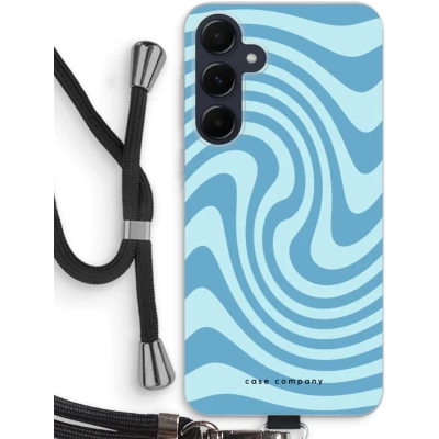 Afbeelding van Case Company® hoesje met Koord geschikt voor Samsung Galaxy A55 Swirl Blauw Telefoonhoesje Zwart Bescherming aan alle Kanten en Over de Schermrand