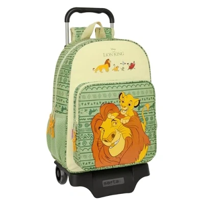 Afbeelding van Schoolrugzak met Wielen Mufasa Groen Beige 33 x 42 14 cm