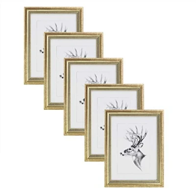 Afbeelding van WOLTU Artos houten fotolijst, 10 x 15 cm, 5 stuks, goudkleurig