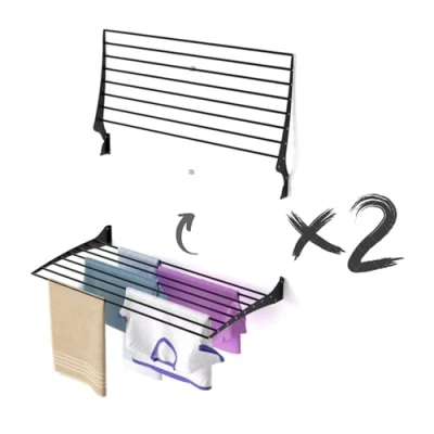 Afbeelding van foxydry Fold wandwasrek, hersluitbaar en afneembaar droogrek voor binnen of buiten, van aluminium staal (2 x 100 cm)