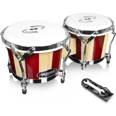 Afbeelding van Pyle Bongo drums, Professionele Handgemaakte Bongotrommel, Paar Houten Inclusief Stemsleutel, 17 cm en 19