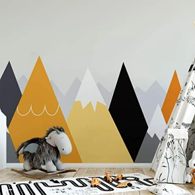 Afbeelding van Ambiance Sticker Muurstickers Kinderkamer Decoratie Babykamer Reusachtige Zelfklevende Muursticker Scandinavische Bergen Licaka H60 x L90 cm