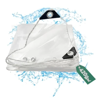 Afbeelding van Afdekzeil, pvc, waterdicht, transparant, met ingestanste ringen, 420 g/m², weerbestendig, winterbestendig, scheurvast, regenbescherming, dekzeil voor tuinmeubelen, broeikas, paviljoen, 3 x