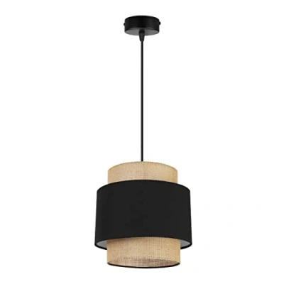 Afbeelding van Light Home Boho lampenkap, hanglamp, kroonluchter, moderne plafond voor slaapkamer, woonkamer en keuken, metaal stof, E27, met 1 licht, zwart jute