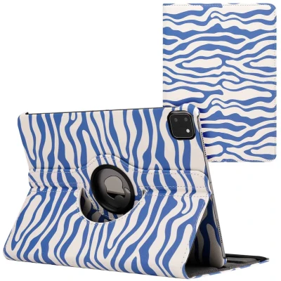Afbeelding van iMoshion Tablet Hoes Geschikt voor iPad Pro 11 (2018) / (2020) (2021) (2022) 360 Draaibare Design Bookcase 2.0 Meerkleurig /White Blue Stripes