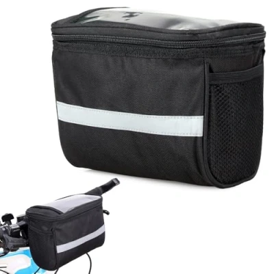 Afbeelding van Fietsstuur tas Fietstas Stuurtas Klein Zwart met Reflectie materiaal Rits sluiting waterdicht vak voor waterflesje , portemonnee of telefoon Hoge kwaliteit