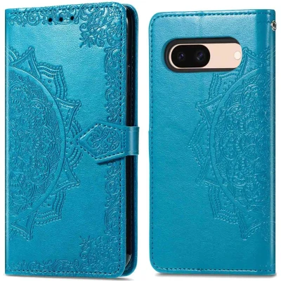 Afbeelding van iMoshion Hoesje Geschikt voor Google Pixel 8a Met Pasjeshouder Mandala Bookcase Turquoise