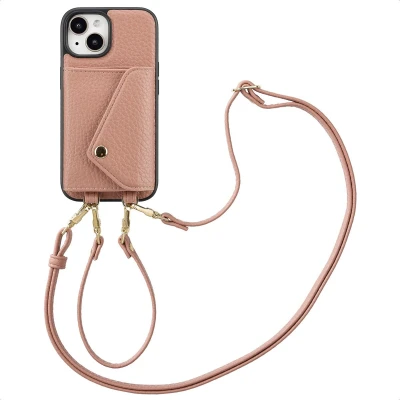 Afbeelding van Selencia Hoesje Geschikt voor iPhone 15 Met Pasjeshouder Sera Koordhoesmet pashouder envlop Roze