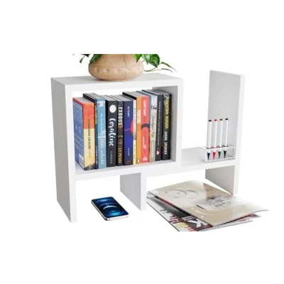 Afbeelding van ComfortCove Verstelbare boekenkast, bureauplank, bureau opslag, vrijstaande bureauopslag, keukenopslag, organizer, wit