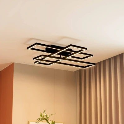 Afbeelding van Lucande LED plafondlamp met dimmer 3lichts Metaal, kunststof H: 13 cm zwart, wit Inclusief lichtbronnen