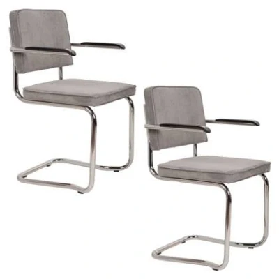 Afbeelding van Zuiver Ridge Rib Kink Eetkamerstoelen met armleuning Lichtgrijs Set van 2