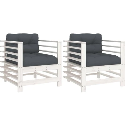Afbeelding van Houten Loungeset Met Kussens Massief (Grenenhout of Douglas hout) 1 / Wit grenenhout Stoel